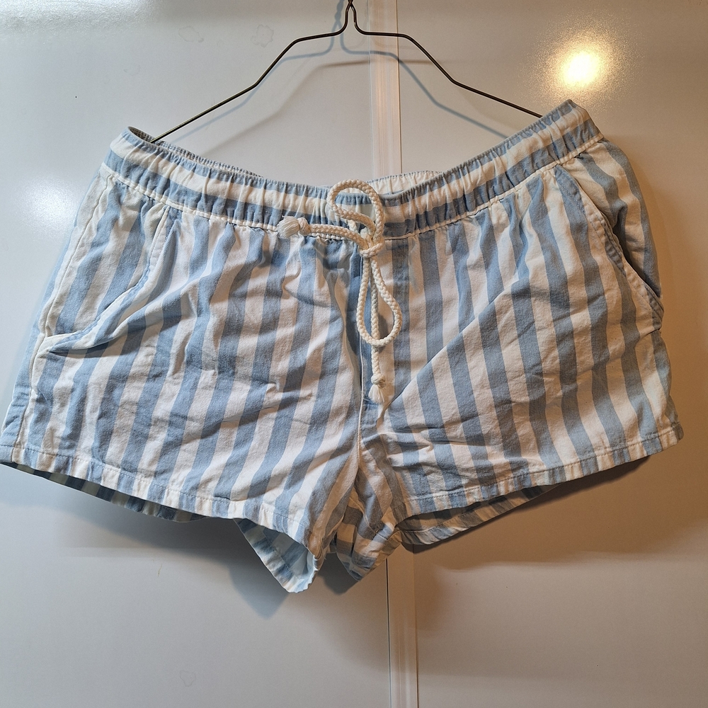 Aerie Light Blue and White Striped Drawstring Shorts